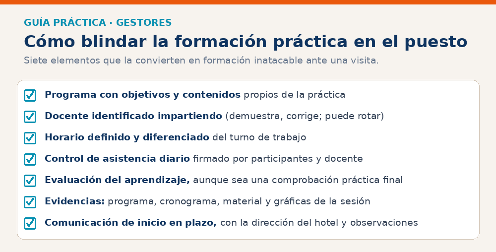 Checklist de siete elementos para blindar la formación práctica en el puesto de trabajo ante FUNDAE